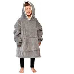 Kids Hoodie Outdoor Winter Hooded Coats Warm Slant Hooded Robe Bathrobe Sweatshirt Fleece Pullover Blanket For Children wly935