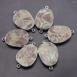 Collane con ciondolo 35 / 25MM Charms in pietra naturale Connettore Ocean Jasper Doppio foro 4 pezzi per braccialetti di gioielli da donna uomo fai da te che fanno all'ingrosso