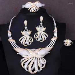 Halskette Ohrringe Set Blachette Edle Super Luxus Linien Kreuz Afrikanische 4 stücke Braut Zirkon CZ Für Frauen Hochzeit Dubai Nigeria party