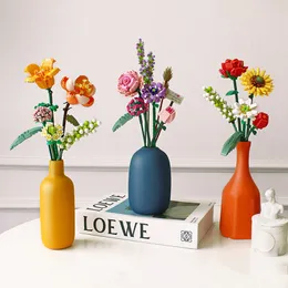 Yapı Taş Buket 3D Model Oyuncak Ev Dekorasyon Fabrikası Potthed Chrysantemum Gül Çiçek Meclisi Tuğla Kız Oyuncak Çocuk Hediyesi