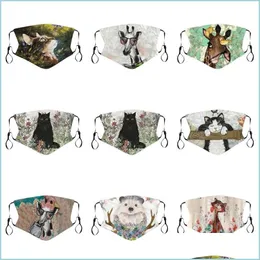 Designer-Masken Katze Giraffen Baumwolltuch Gesichtsmasken Mode Blumen Mascarilla Waschbare Anti-Staub-Atemschutzmaske Wiederverwendbare Kinder Adts Dhd3L