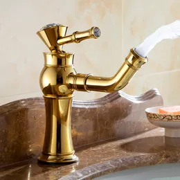 Badrumsvaskkranar Klassiskt vackert d￤ck monterat enstaka handtag Counter Top Basin kran Guld m￤ssing och kallt vattenblandare TAPS 328