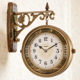 Wanduhren Große Europäische Uhr Retro Doppelseitige Luxus Wohnzimmer Moderne Einfache Amerikanische Uhr Kreative Stille W6B