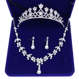 Naszyjne kolczyki Zestaw barokowych nowożycowych Kobiety Rhinestone Floral Tiaras Crown Crystal do Bride Wedding Hair Akcesoria