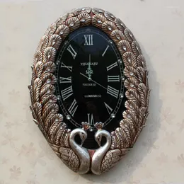 Relógios de parede European Peacock Modern Home Decoration Sala de estar silenciosa de relógio incrustado de diamante