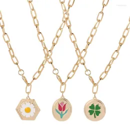 Kolczyki naszyjne Zestaw biżuterii kpop Tulip Daisy Four-Leaf Clover Kolczyka dla kobiet złoty kolor długi łańcuch mody 2022