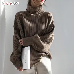 Suéteres femininos Movekaka engrosse gússulo de gola alta inverno mole mantenha o pullovers pull tops haste