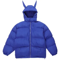 Зимняя куртка с капюшоном вниз по уличной одежде Паркас Сплошное цвет дьявольские рога сгущают теплые пузырьковые пальто