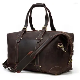 Duffel Bags Vintage Genuine Leather Travel Bag Tote Cowskin Travelling Handbags Weekender Duffle For Men Male Large