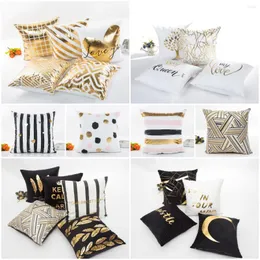 Pillow Gold Bronzing Simple Geometry Cover Nordic Black White Pillowcase Sofa Couch Bed Livingroom Decorative Throw