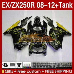 &Tank OEM Fairings For KAWASAKI NINJA ZX-250 ZX250 EX250 R ZX250R 08 09 10 2011 2012 163No.207 EX ZX 250R EX250R ZX-250R 2008 2009 2010 11 12 Injection Fairing yellow flames