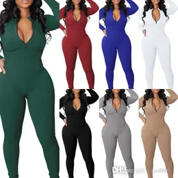 Neue Frauen Overalls Capris Hosen Stricken Rippe Bodycon Fitness Overall Sportswear 2022 Herbst Lange Sleeve Zipper Strampler