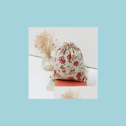Bolsas de joalheria bolsas de linho rosa sacos de presente 8x10cm 9x12cm 10x15cm pacote de 50 aniversário de festas de festas jóias de jóias dstring bolsa dhhuw
