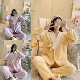 Mulheres plus size enfermagem sono pijama gravidez inverno novo novo flanela quente mais grossa Lounge Nightwear para grávida 2513 E3