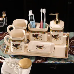 Bath Accessory Set Bathroom Accessories Ceramic Toothbrush Holder Gargle Cups With Tray Luxury Products 6 Pieces Wedding Gifts