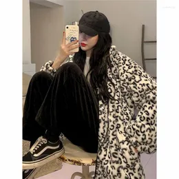 Women's Fur Harajuku Leopard Print Thick Coat Men Women 2022 Autumn Winter Plush Fluffy Loose Female Student Jacket Hip-hop Aesthetic