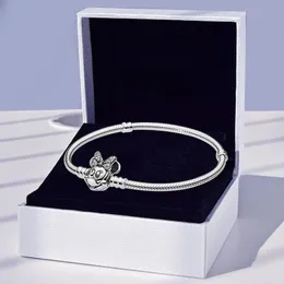 Authentic 925 Sterling Silver Little Mouse Clasp Bracelet with Original Box for Pandora Snake Chain Charms Bracelets For Women Girls Party Jewelry Set