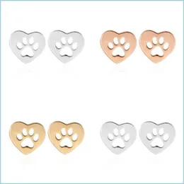 Stud Bear Paw Confidante örhängen smycken Lady Plated Gold Hollowing Out Love Heart Footprint Ear Studs Valentines Day Simplicity 2 DH2PX