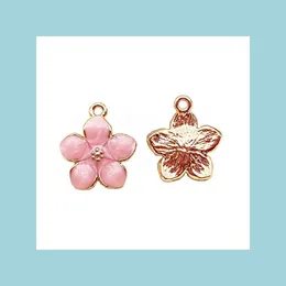 Charms Charms For Earrings Bracelets Accessories To Make Necklaces Alloy Epoxy Pink Enamel Flower Oriental Cherry Gold Plated Diy Je Dh8Hk