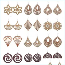 Charm Fashion Designer Geometric Wood Charm Earrings For Women Trendy Natural Wooden Statement Handmade African Jewelry Wholesale Dr Dhmbk