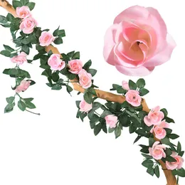 Faux Floral Rose Rattan Wedding Decoration Plastic Hanging Wreath Artificial Flower
