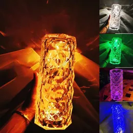 Night Lights LED Crystal Table Lamp Rose Light Projector 3 Colors Touch Adjustable Romantic Diamond Atmosphere USB