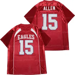 Throwback J Allen #15 High School Football Jerseys Red All Stitched Name Number Jersey