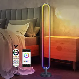 플로어 램프 RGB LED 램프 U 자형 스마트 블루투스 앱 원격 라이트 가벼운 침실 침대 장식 벽 코너 실내 파티