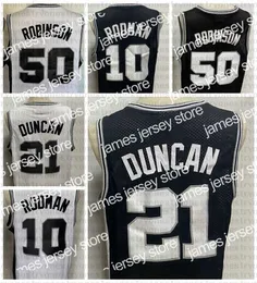 College Basketball Wears Vintage Mens 1998 Tim 21 Duncan David 50 Robinson Dennis 10 Rodman Black White Stitched Shirtsasketball tröjor B