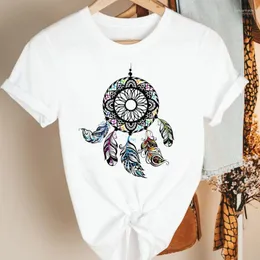 Camisetas para mujer Camiseta para mujer Ropa de mujer Dream Feather Web Precioso 90s Dibujos animados Verano Manga corta Estampado Moda Camiseta Camiseta femenina