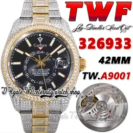 TWF V3 Sky tw326933 Mens Watch A9001 Complication Calendar Automatic Black Dial Iced Out Diamonds inlay 904L Oystersteel Bracelet Super Edition eternity Watches