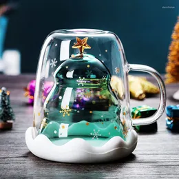 Muggar 2022 Creative Christmas Mug Glass Tree Star Cup High Temperatur Double Water Party Xmas gåvor Fällbara resor