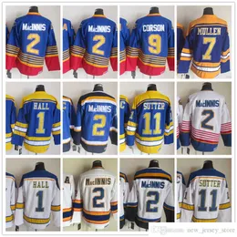 فيلم CCM Vintage Ice Hockey Jerseys Stitched 2 Al Macinnis 1 Glenn Hall 9 Shayne Corson 7 Joe Mullen 11 Brian Sutter Jersey Jersey