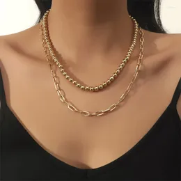 Choker Ornapeadia Hip-Hop Trend Long Copper Bead Thick Chain Double Leaer Short Necklace Gold Fashion Clavicle Wholesale