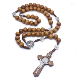 Pendant Necklaces SONGLONG Men&women Necklace Christ Wooden Beads 10mm Rosary Bead Cross Woven Rope Chain Jewelry