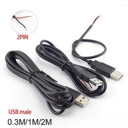 Aydınlatma Aksesuarları DIY USB Erkek Jack Konektör Kablosu 2 Pimli Tel 5V 2.0 Güç Kaynağı Uzatma Kablosu 0.3m/1m/2m Adaptör Şarj Cihazı U26 V