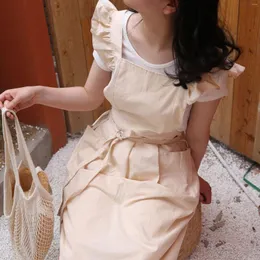 Förkläden koreansk stil vattentät bomullsbakning kök blomma konst trädgårdsarbete pinafore för kvinnor vintage lotus löv spets förkläde