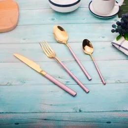 Dinnerware Sets 4 Piece Pink And Gold Set 304 Stainless Steel Western Cutlery Kitchen Tableware Dinner