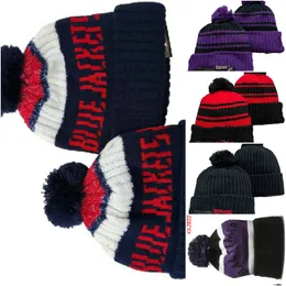 Blue Jackets Beanie Nordamerikansk hockeybolllag Sidan Patch Winter Wool Sport Knit Hat Skull Caps A1