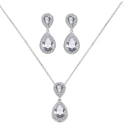 Brincos de colar Conjunto Zakol Big Water CZ Zirconia Stone Drop Sets for Women Engagement Party Jewelry Gift FSSP263