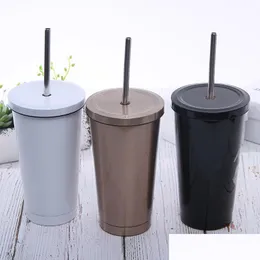 Mugs Creative Stainless Steel Coffee Mug With St Outdoor Travel Fashion Tumbler Golden Black Water Cup Drop Delivery 2022 Home Garde Dhkly