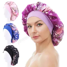 Große Mütze aus seidigem Satin, Turban-Mütze, elastisches breites Band, Schlafmütze für Damen, Schlafmütze, Designer-Mütze