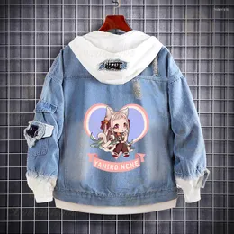 Erkek Hoodies Japon Anime Cosplay Hoodies Açık Mavi Kot Ceket Streetwear Hip Hop Kapşonlu Jean Ceketler Dış Giyim Ceket Erkek Kız