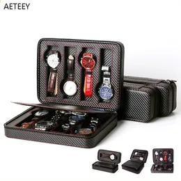 2/4/8 Grids Portable Watch Organizer Box Faux Leather Zipper es Display Wrist Storage es Case 220428