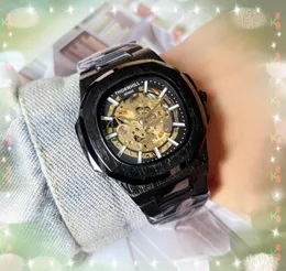 Luxury automatic mechanical movement watch 40mm square skeleton mens stainless steel Bracelet mineral reinforced glass men Popular annual explosions Wristwatch