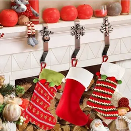Gold Christmas Decoration Hook Snowflake Santa Elk Christmas Gift Fireplace Sock Metal Pendants RRE15180