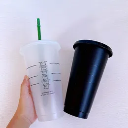 Tazze da 710 ml tazza di paglia bianca nera con coperchio logo colore cambi tazze riutilizzabili in plastica tazza di finitura opaco