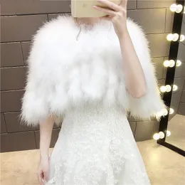 Wraps 2022 Ostrich Feather Women White Bridal Capes Cloak Faux Fur Winter Autumn Wedding Wrap Shawl Bride Coat