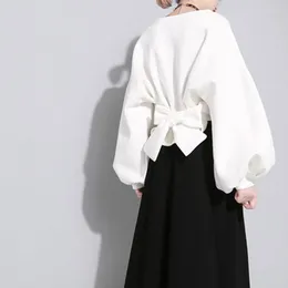 Damskie bluzy projektant mody Bowtie Backshirts Long Lantern Sleeve Spring Autumn Pullover Lose Black White Stylish Moletom