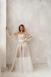 Wraps White Chiffo Maternity Prom kl￤nningar L￥nga ￤rmar Aftonkl￤nningar Kimono Sexig s￶mnkl￤der Kvinnor Badrobe Sheer Nightgown